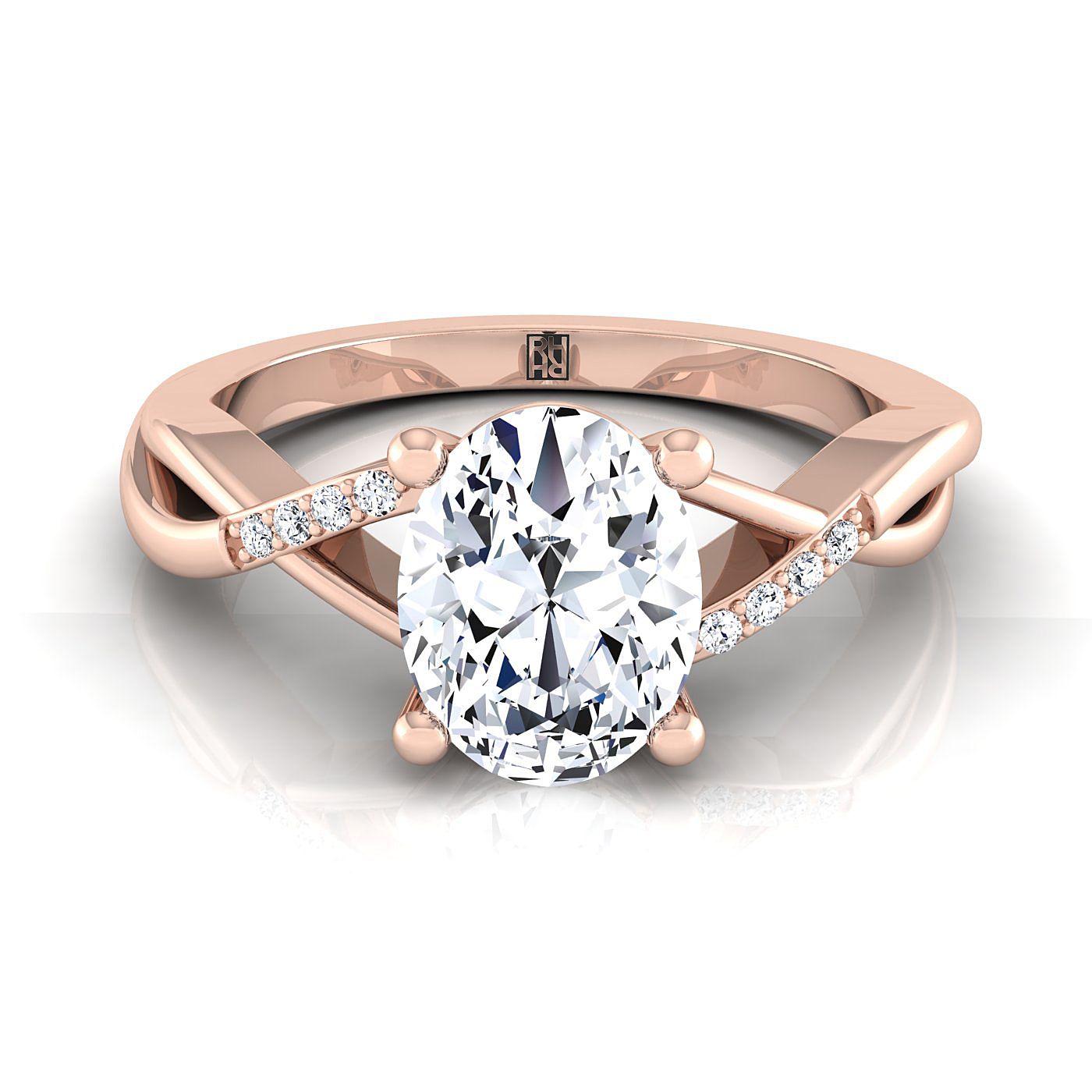 14K Rose Gold Oval Diamond Criss Cross Twist Engagement Ring