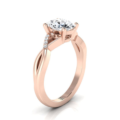 14K Rose Gold Oval Diamond Criss Cross Twist Engagement Ring