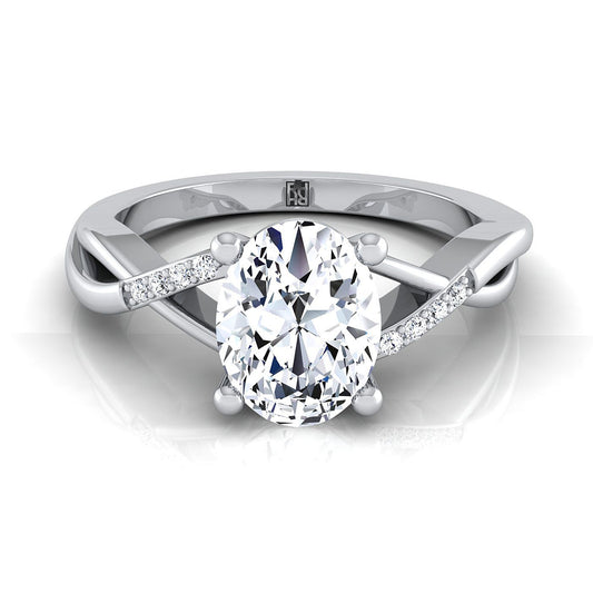 18K White Gold Oval Diamond Criss Cross Twist Engagement Ring