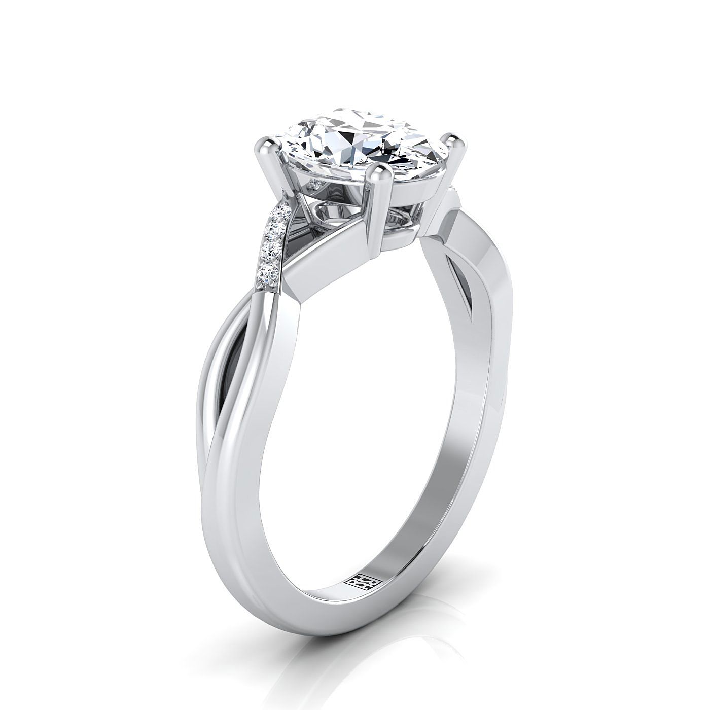 Platinum Oval Diamond Criss Cross Twist Engagement Ring