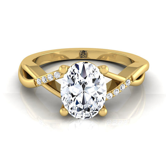 18K Yellow Gold Oval Diamond Criss Cross Twist Engagement Ring