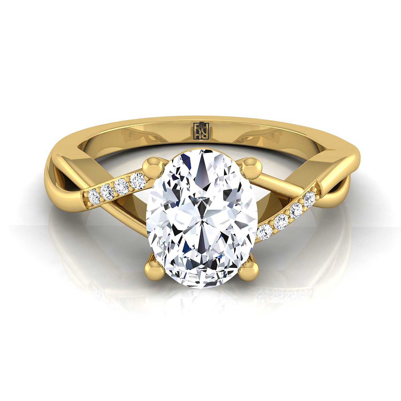 14K Yellow Gold Oval Diamond Criss Cross Twist Engagement Ring