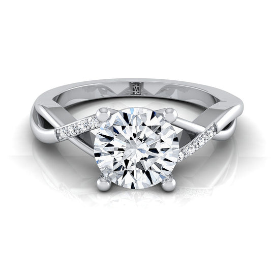 18K White Gold Round Brilliant Diamond Criss Cross Twist Engagement Ring