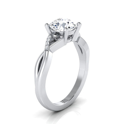 Platinum Round Brilliant Diamond Criss Cross Twist Engagement Ring