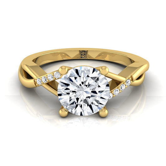 14K Yellow Gold Round Brilliant Diamond Criss Cross Twist Engagement Ring