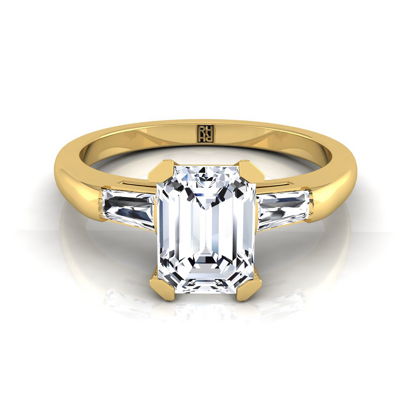 14K Yellow Gold Emerald Cut Diamond Three Stone Tapered Baguette Engagement Ring -1/5ctw