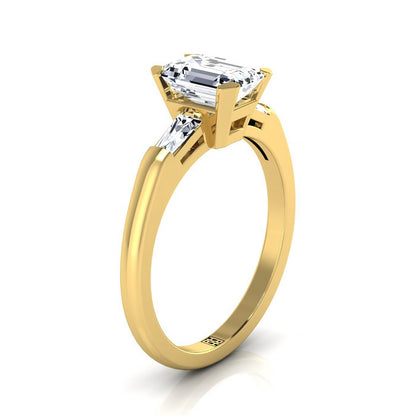 18K Yellow Gold Emerald Cut Diamond Three Stone Tapered Baguette Engagement Ring -1/5ctw