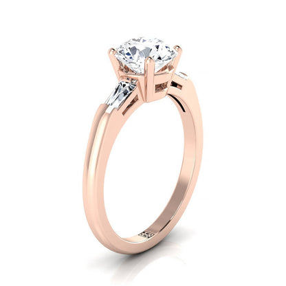 14K Rose Gold Round Brilliant Citrine Three Stone Tapered Baguette Engagement Ring -1/5ctw