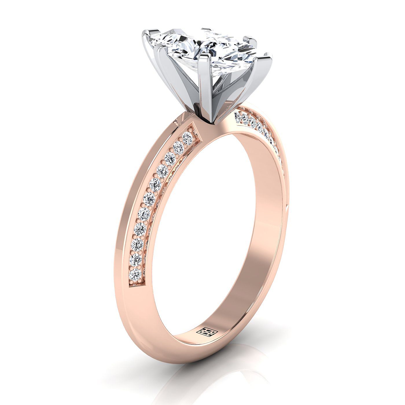 14K Rose Gold Marquise  Diamond Knife Edge Micropave Engagement Ring -1/5ctw