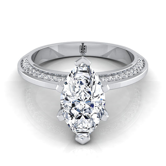 18K White Gold Marquise  Diamond Knife Edge Micropave Engagement Ring -1/5ctw