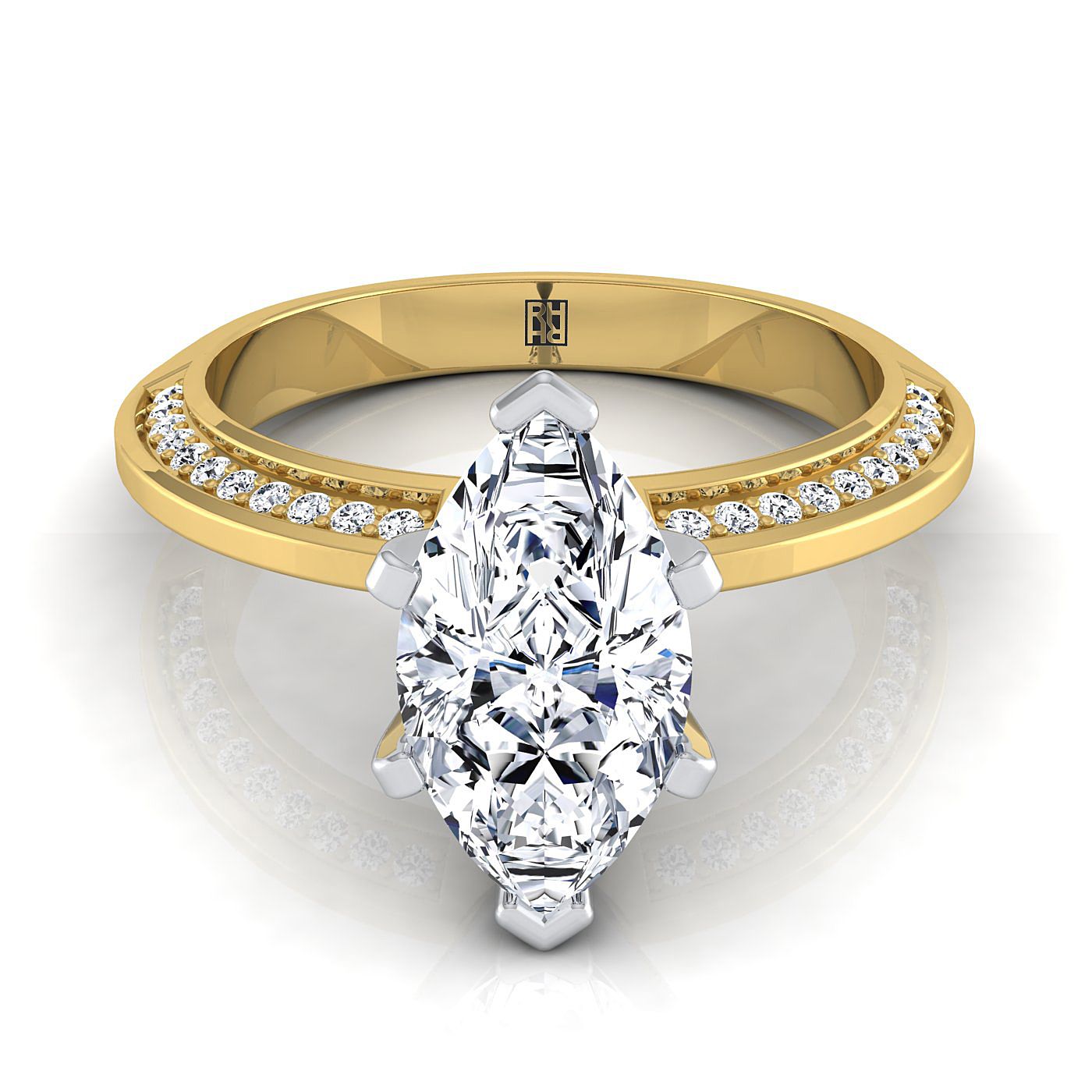 14K Yellow Gold Marquise  Diamond Knife Edge Micropave Engagement Ring -1/5ctw