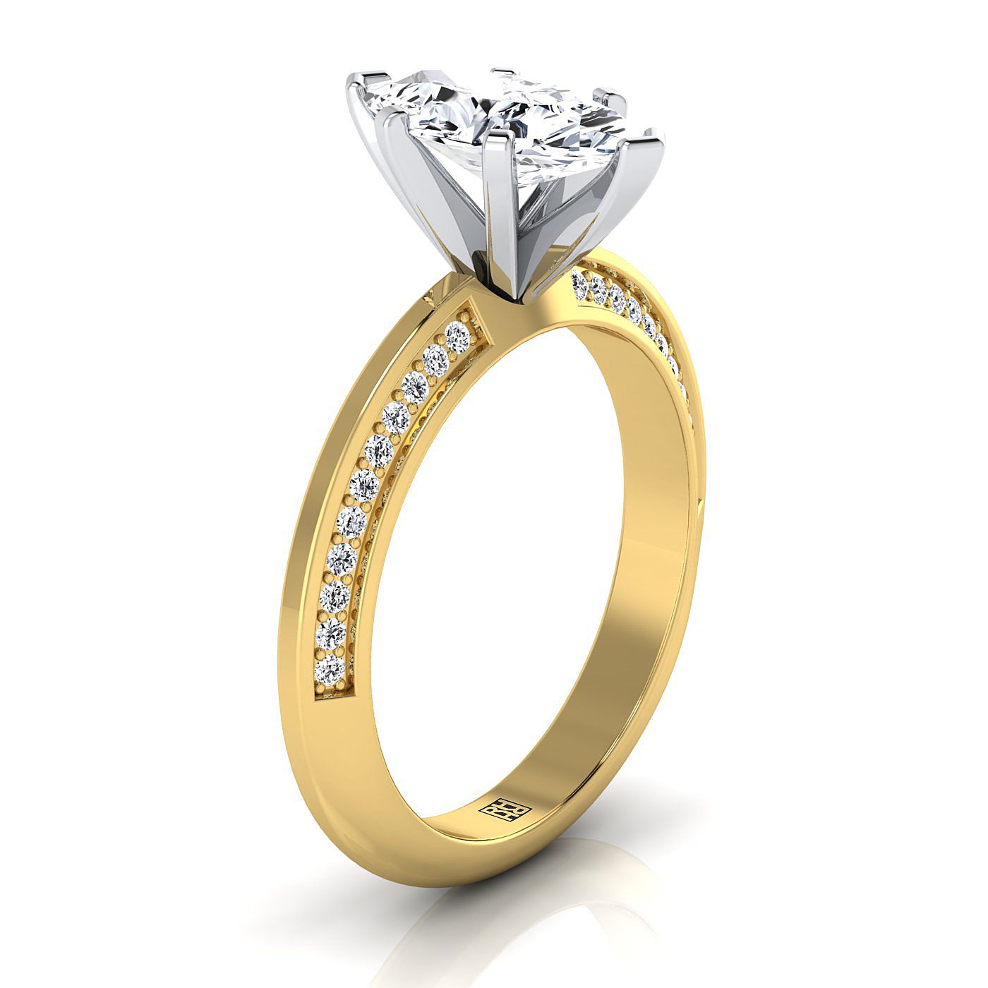 14K Yellow Gold Marquise  Diamond Knife Edge Micropave Engagement Ring -1/5ctw