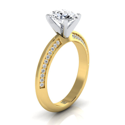 18K Yellow Gold Oval Diamond Knife Edge Micropave Engagement Ring -1/5ctw