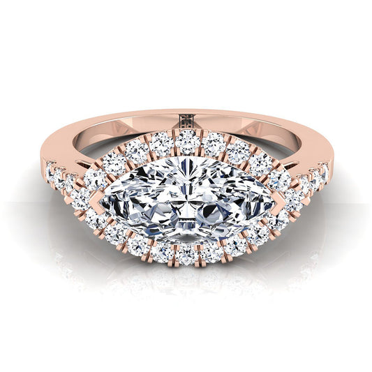 14K Rose Gold Marquise  Diamond Horizontal Fancy East West Halo Engagement Ring -1/3ctw