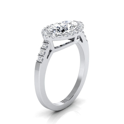 18K White Gold Marquise  Diamond Horizontal Fancy East West Halo Engagement Ring -1/3ctw