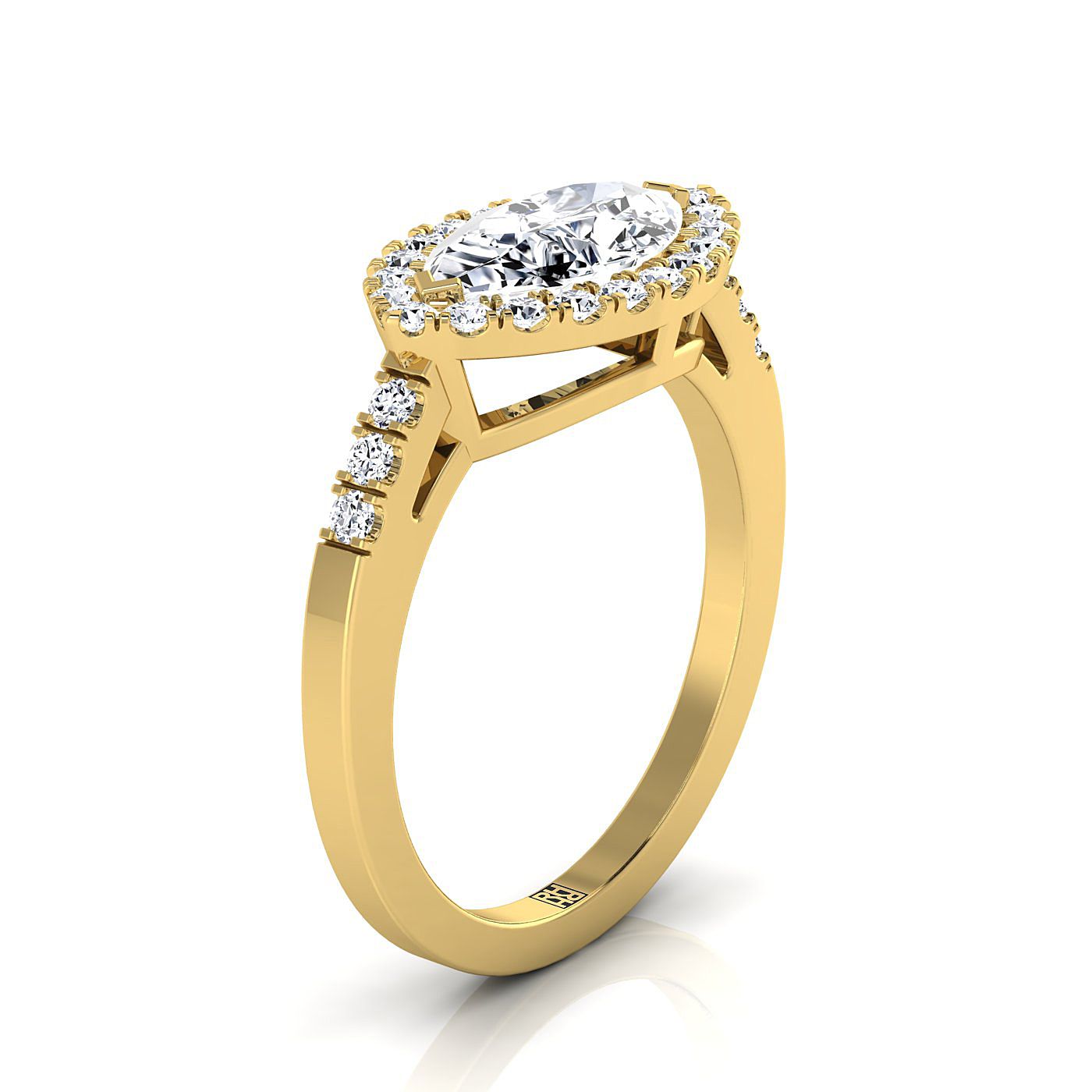 14K Yellow Gold Marquise  Diamond Horizontal Fancy East West Halo Engagement Ring -1/3ctw