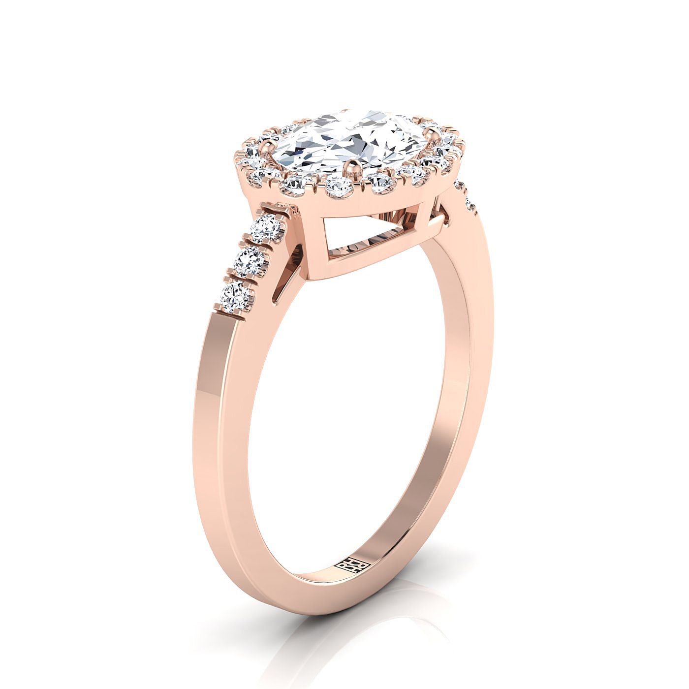 14K Rose Gold Oval Diamond Horizontal Fancy East West Halo Engagement Ring -1/3ctw