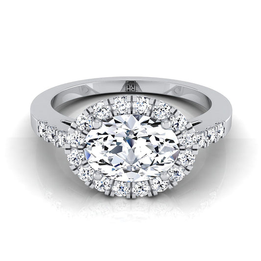 Platinum Oval Diamond Horizontal Fancy East West Halo Engagement Ring -1/3ctw