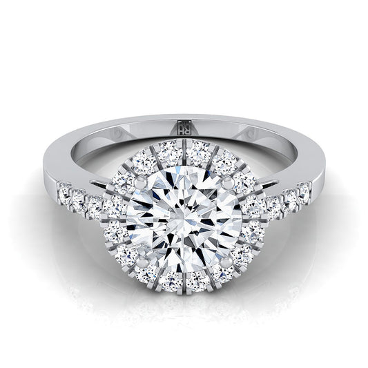 18K White Gold Round Brilliant Diamond Horizontal Fancy East West Halo Engagement Ring -1/3ctw