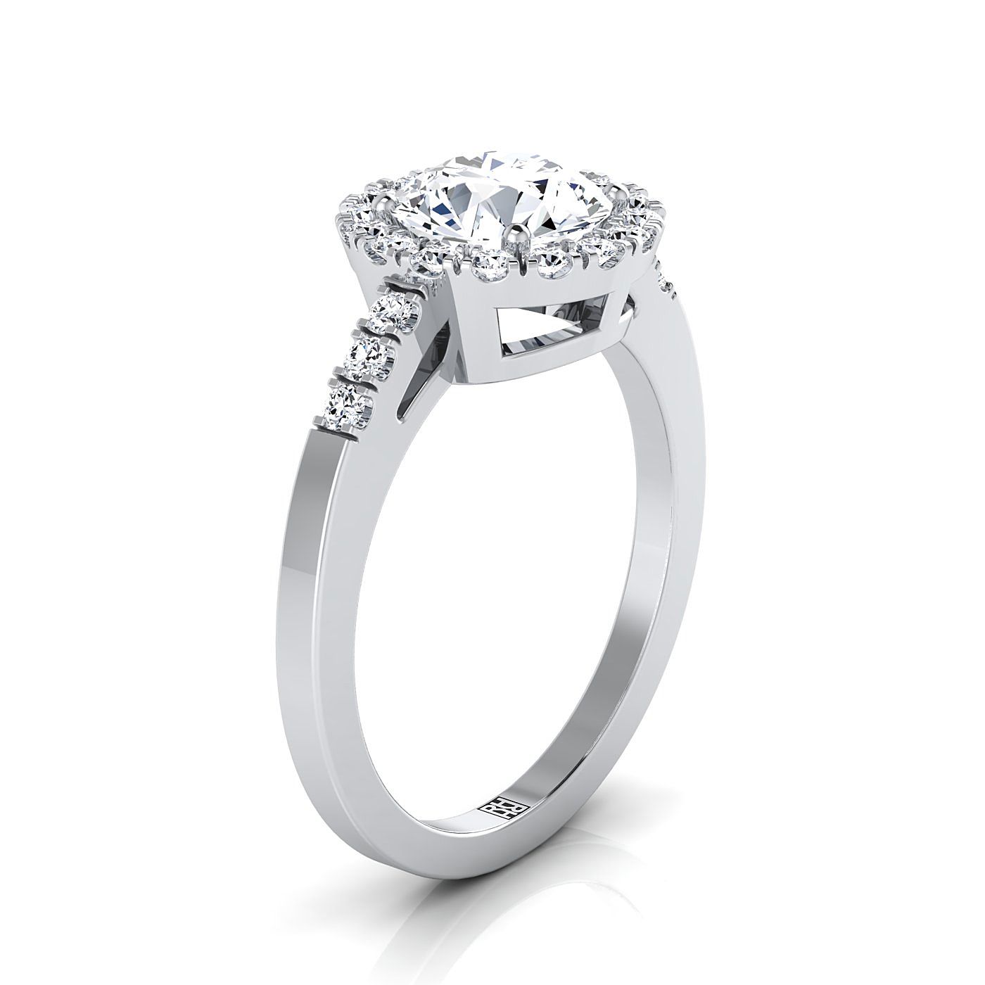 Platinum Round Brilliant Diamond Horizontal Fancy East West Halo Engagement Ring -1/3ctw