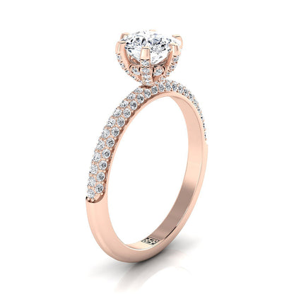 14K Rose Gold Cushion Diamond Three Row French Pave Simple Engagement Ring -1/3ctw