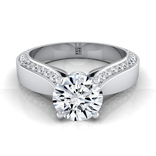 14K White Gold Round Brilliant Diamond Bold Solitaire with Secret Side French Pave Engagement Ring -1/2ctw