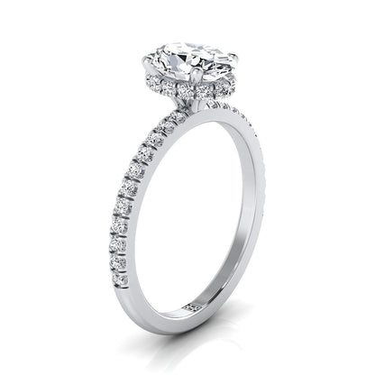 Platinum Oval Citrine Secret Diamond Halo French Pave Solitaire Engagement Ring -1/3ctw