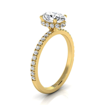18K Yellow Gold Oval Citrine Secret Diamond Halo French Pave Solitaire Engagement Ring -1/3ctw