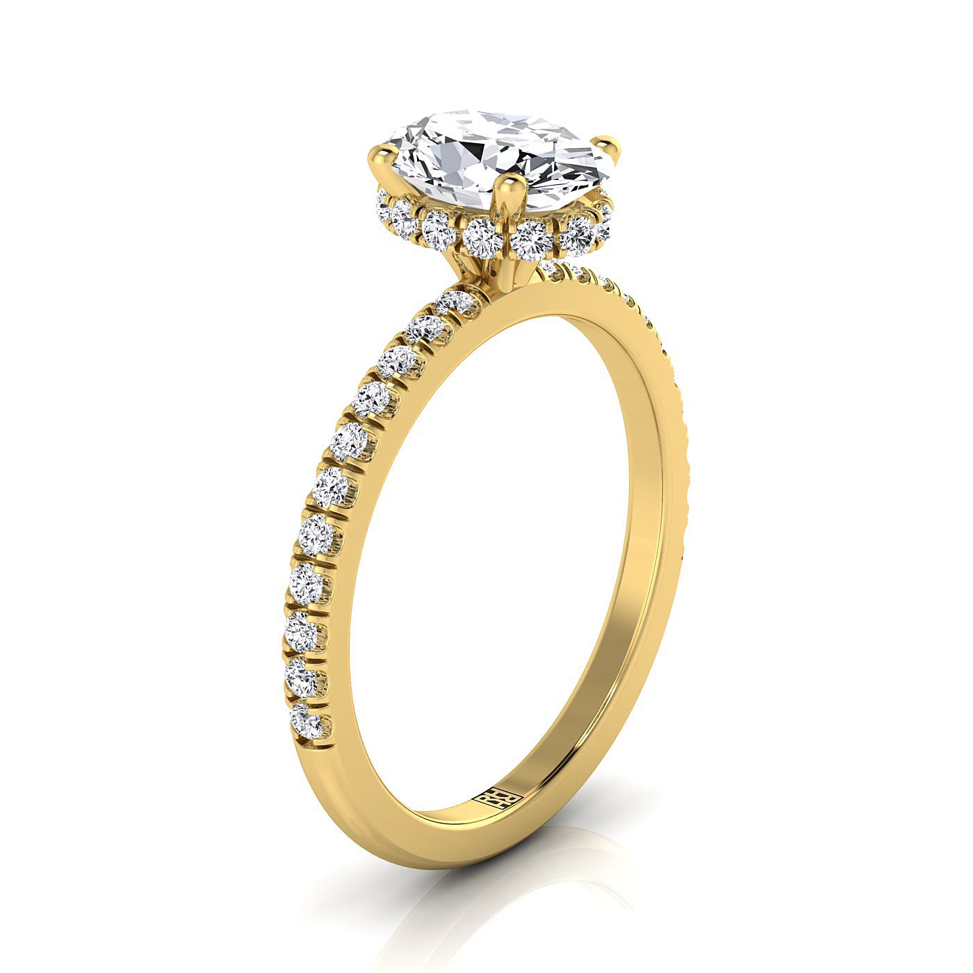 14K Yellow Gold Oval Citrine Secret Diamond Halo French Pave Solitaire Engagement Ring -1/3ctw