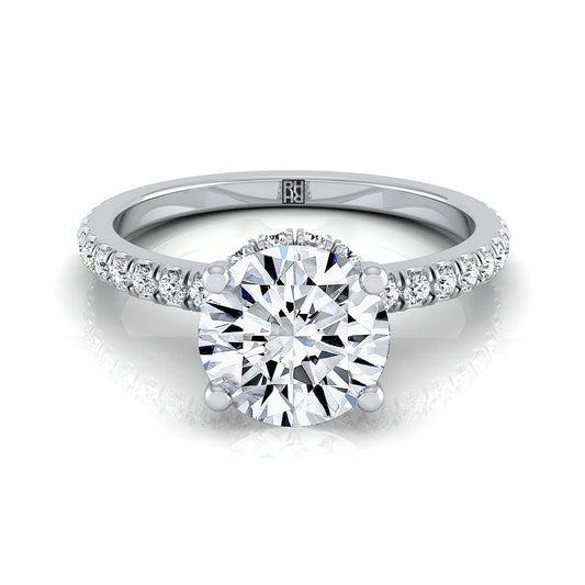 Platinum Round Brilliant Diamond Secret Diamond Halo French Pave Solitaire Engagement Ring -1/3ctw