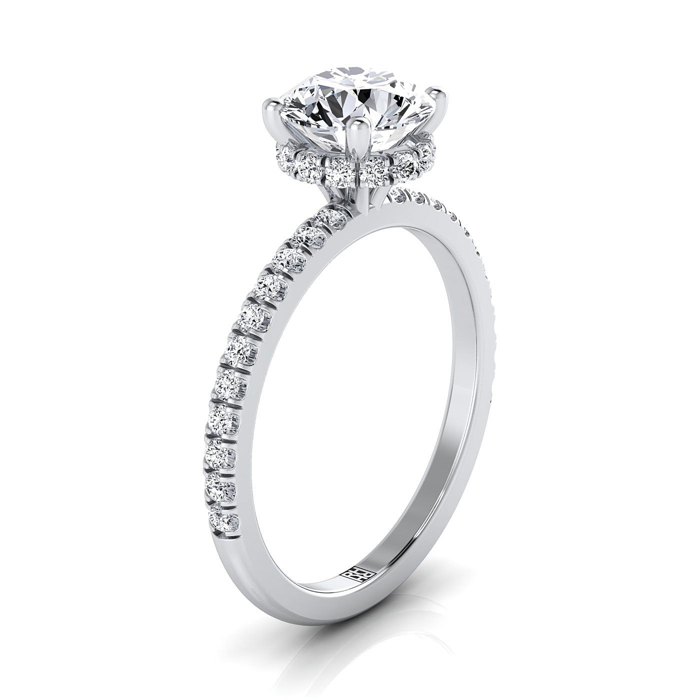 14K White Gold Round Brilliant Morganite Secret Diamond Halo French Pave Solitaire Engagement Ring -1/3ctw