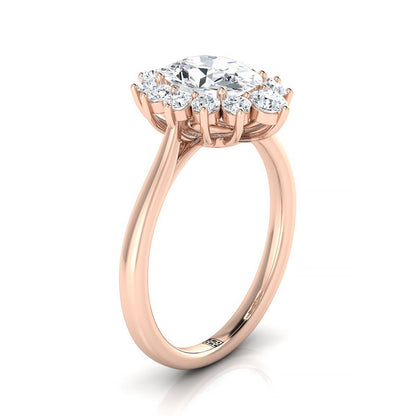 14K Rose Gold Oval Aquamarine Floral Diamond Halo Engagement Ring -1/2ctw