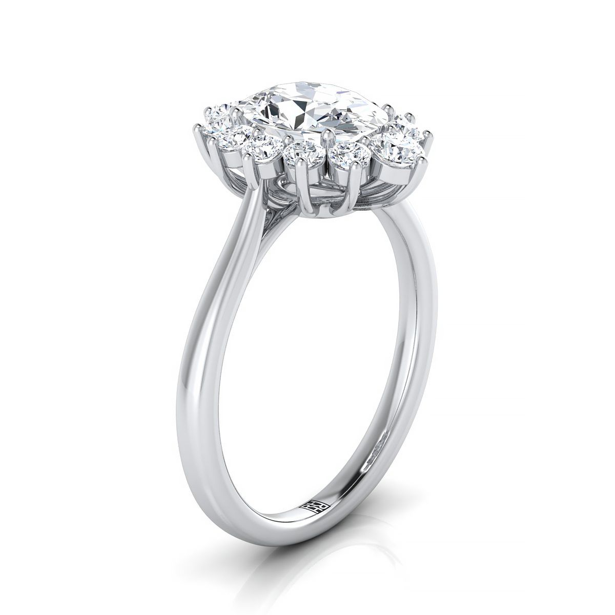 Platinum Oval Swiss Blue Topaz Floral Diamond Halo Engagement Ring -1/2ctw