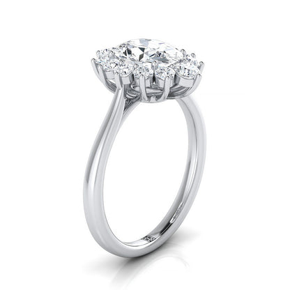 14K White Gold Oval Garnet Floral Diamond Halo Engagement Ring -1/2ctw