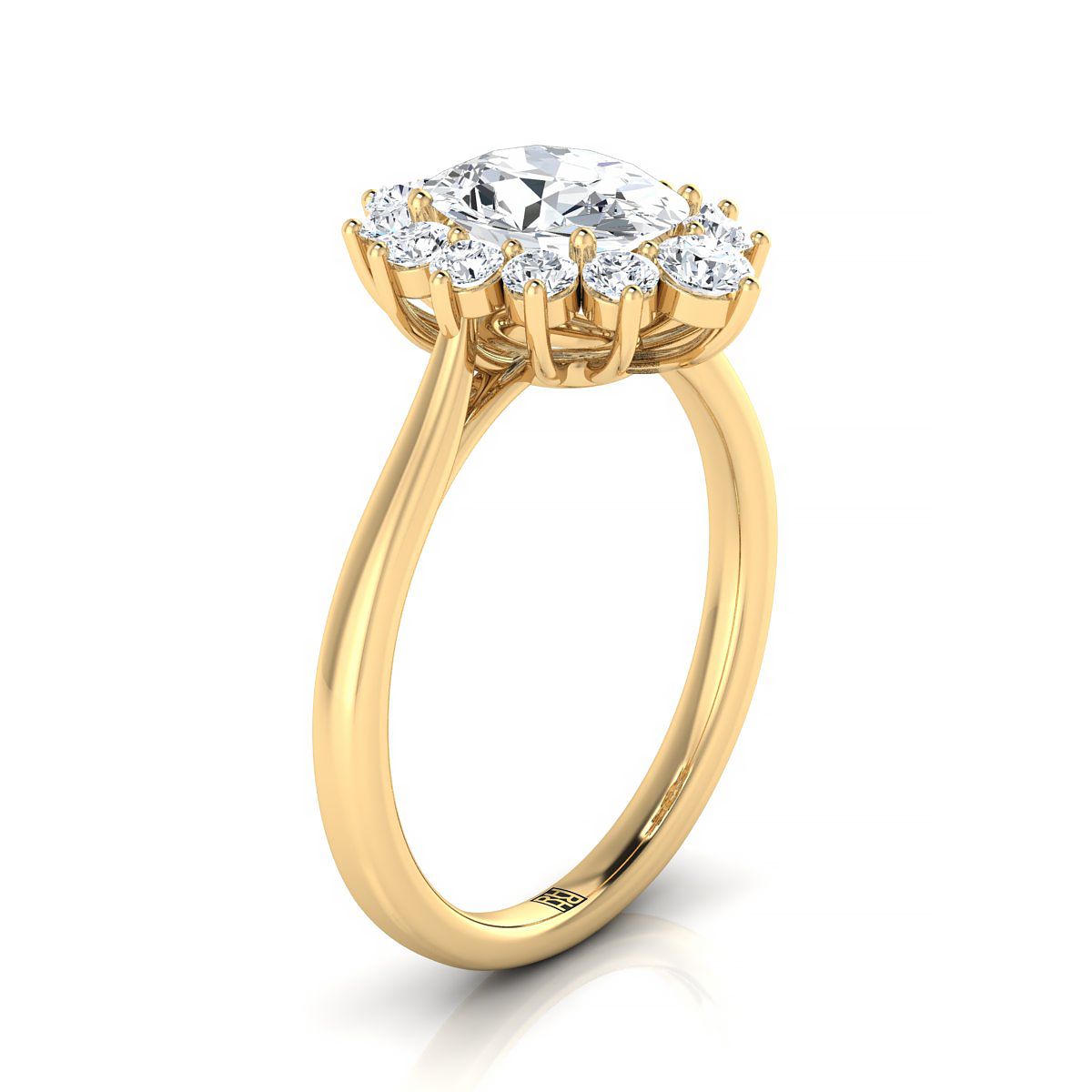 18K Yellow Gold Oval Diamond Floral Halo Engagement Ring -1/2ctw