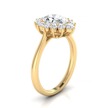 14K Yellow Gold Oval Diamond Floral Halo Engagement Ring -1/2ctw