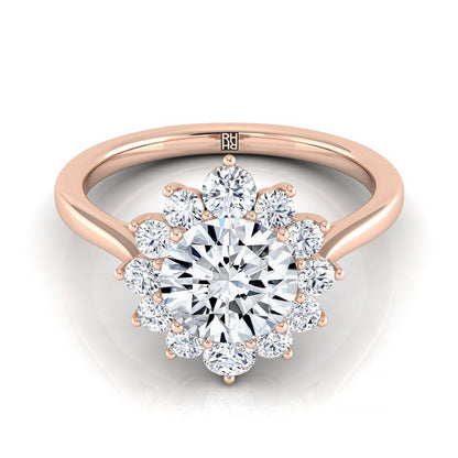 14K Rose Gold Round Brilliant Diamond Floral Halo Engagement Ring -1/2ctw