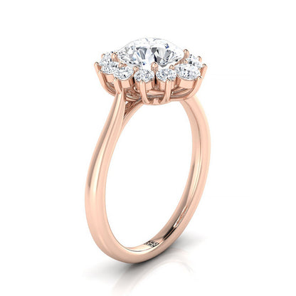 14K Rose Gold Round Brilliant Garnet Floral Diamond Halo Engagement Ring -1/2ctw