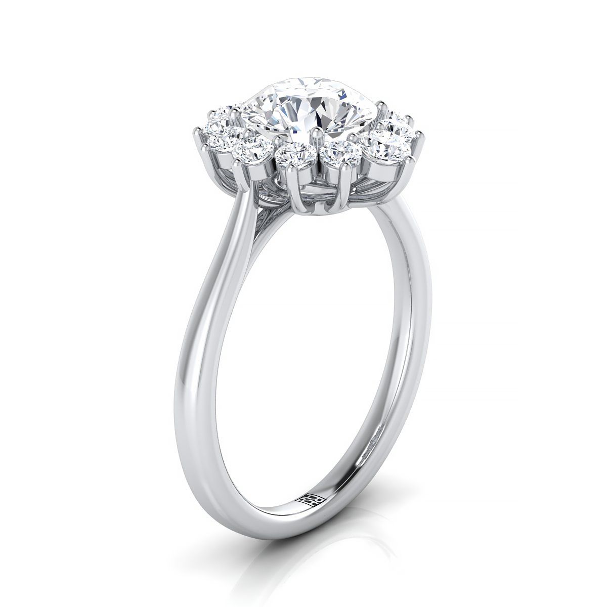 Platinum Round Brilliant Diamond Floral Halo Engagement Ring -1/2ctw