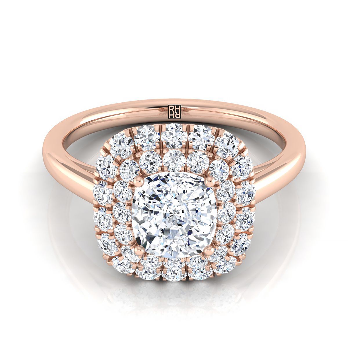 14K Rose Gold Cushion Diamond Stair Step Double Halo Engagement Ring -1/2ctw