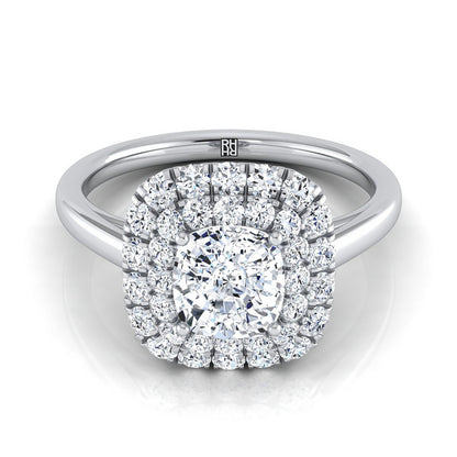 Platinum Cushion Diamond Stair Step Double Halo Engagement Ring -1/2ctw