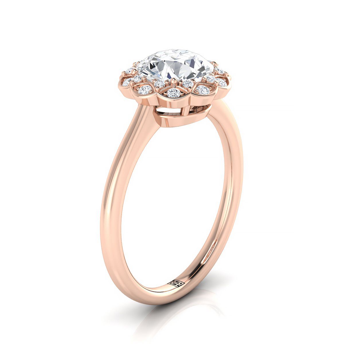 14K Rose Gold Round Brilliant Diamond Lotus Flower Halo Engagement Ring -1/10ctw