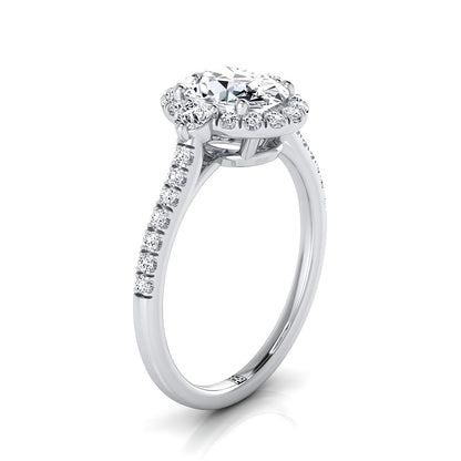14K White Gold Oval Diamond Three Stone Delicate Halo Engagement Ring -1/3ctw