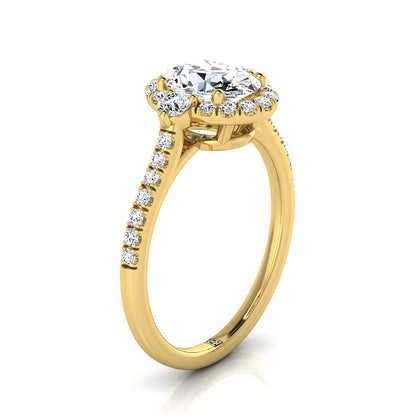 14K Yellow Gold Oval Diamond Three Stone Delicate Halo Engagement Ring -1/3ctw