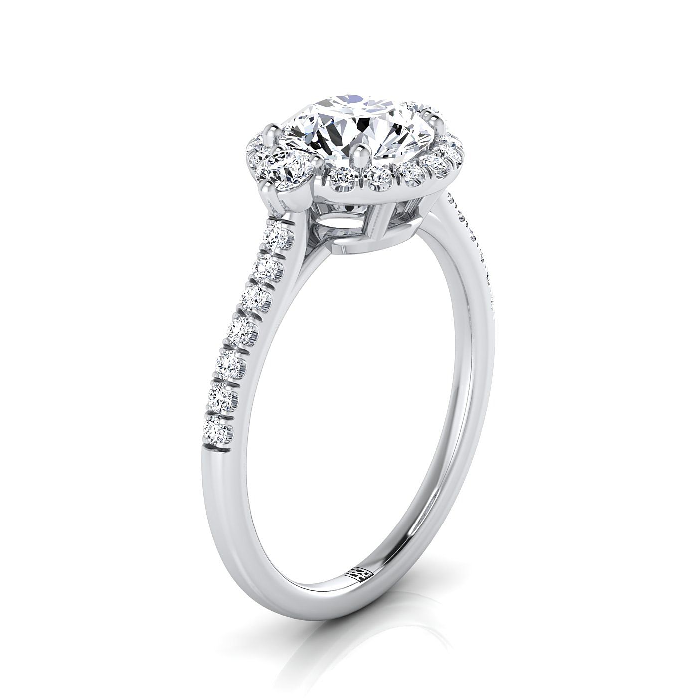 18K White Gold Round Brilliant Diamond Three Stone Delicate Halo Engagement Ring -1/3ctw