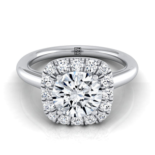 18K White Gold Round Brilliant Diamond Sophisticated and Simple Halo on a High Polished Engagement Ring -1/4ctw