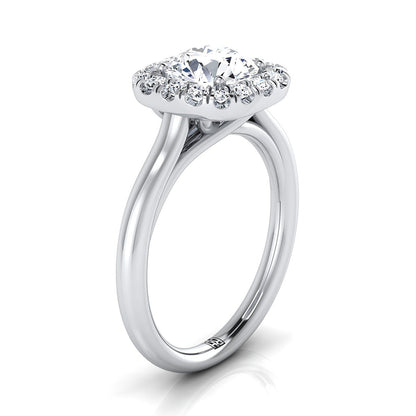 18K White Gold Round Brilliant Diamond Sophisticated and Simple Halo on a High Polished Engagement Ring -1/4ctw