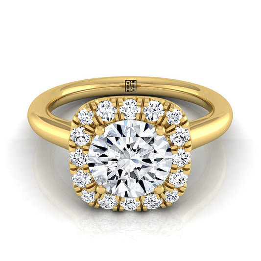 18K Yellow Gold Round Brilliant Diamond Sophisticated and Simple Halo on a High Polished Engagement Ring -1/4ctw