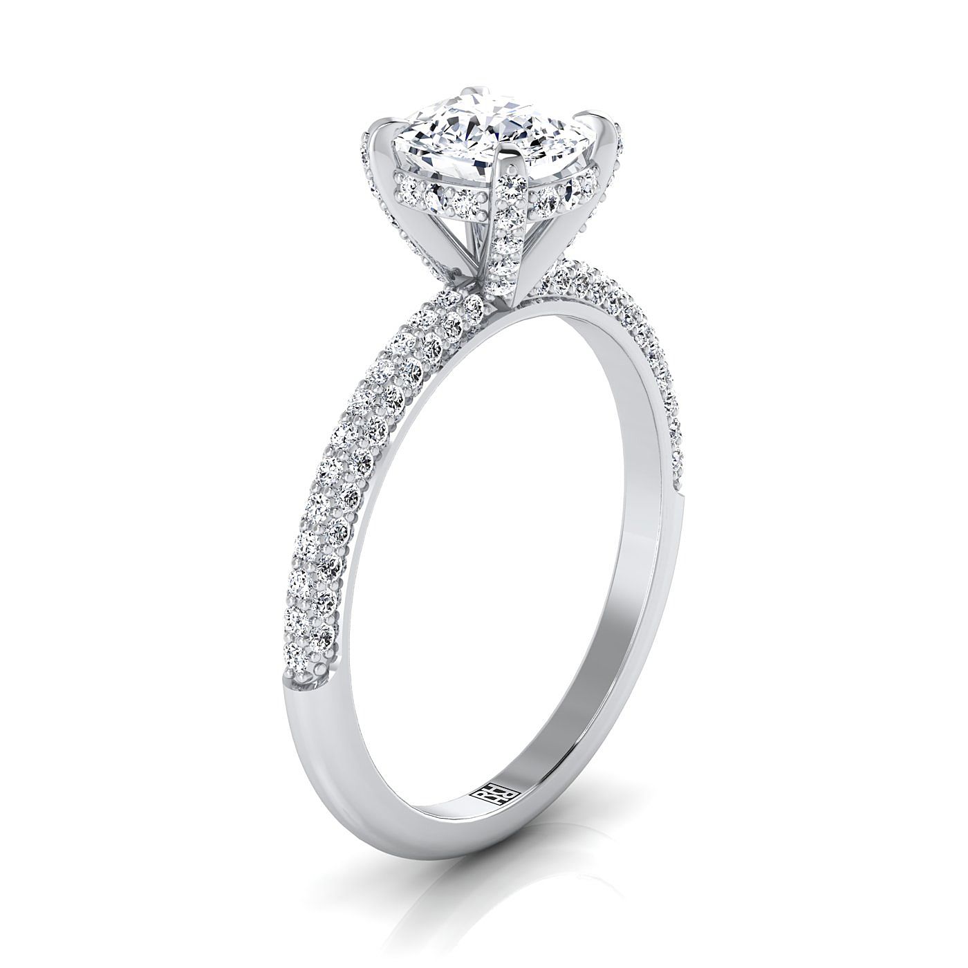 Platinum Cushion Diamond Encrusted Claws and Triple Pave Engagement Ring -1/2ctw