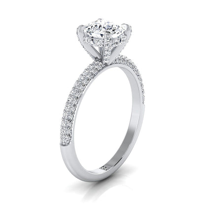 14K White Gold Cushion Diamond Encrusted Claws and Triple Pave Engagement Ring -1/2ctw